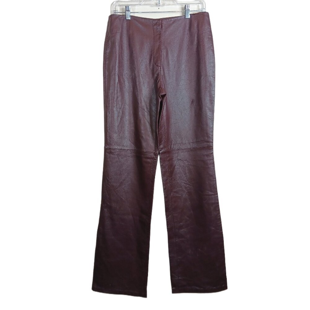 Co & Eddy Leather Pants Womens 8 Burgundy Classic Preppy Office Siren Trousers